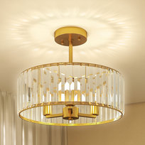 HOMCOM Kryształowa lampa sufitowa, wisząca lampa sufitowa z 3 gniazdami E14, okrągłe oświetlenie sufitowe do sypialni i salonu, Ø39 x 32 cm, żarówka nie jest dołączona, kolor złoty