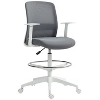 HOMCOM Krzesło biurowe ergonomiczne z podłokietnikami i pierścieniem na stopy, regulowane krzesło z siatką, szare