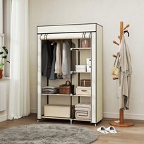 HOMCOM Szafa materiałowa, przenośna szafa z 6 półkami, 1 drążkiem na ubrania, składana szafa, 103 x 43 x 162,5 cm, kremowobiała