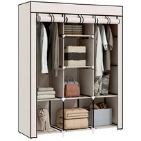 HOMCOM Szafa materiałowa Szafa materiałowa z drążkiem na ubrania i półkami, szafa składana na zamek błyskawiczny Szafa materiałowa do sypialni, garderoby, 125 x 43 x 162,5 cm Kremowo-biały