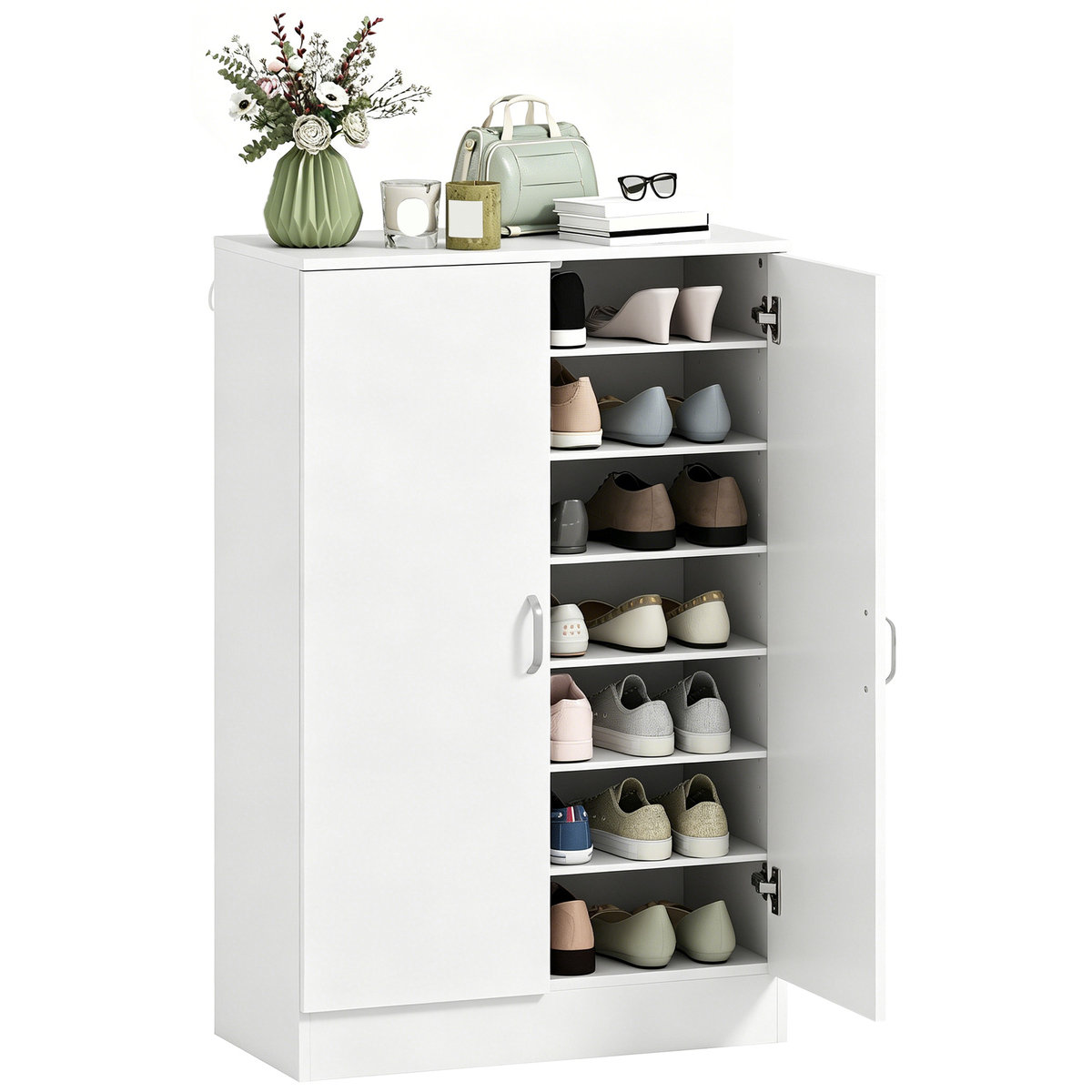 HOMCOM Szafka na buty z drzwiami Soft-Close, regulowane półki, do 21 par