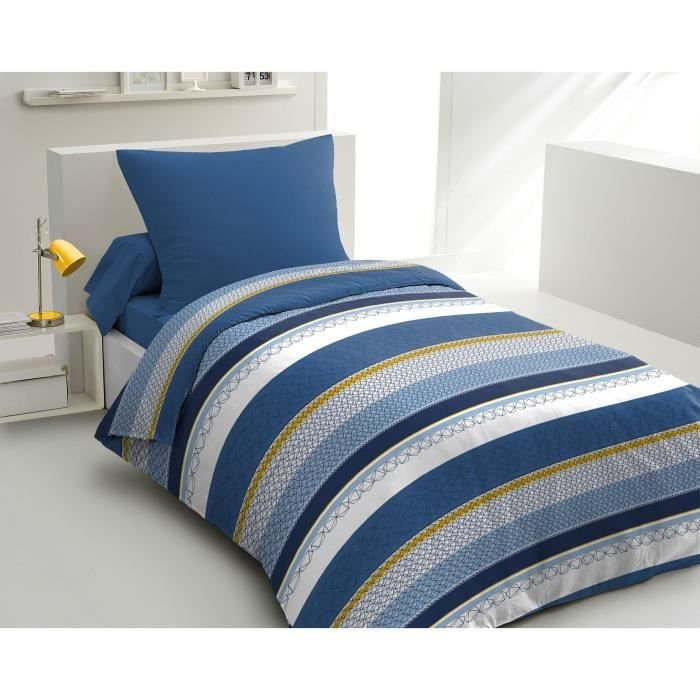 Home Linge Passion Bettbezug Home Linge Passion Bettwäsche-Set – 1 Bettbezug 140x200 Cm + 1 Kissenbezug 63x63 Cm, 100 % Baumwolle, 57 Fäden/cm², Oeko-Tex – Marineblau Mit Elegantem Muster