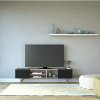 Homemania Szafka pod telewizor Dore, 160x29,7x40,6 cm, czerń i orzech - Homemania
