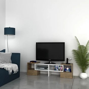 Homemania Szafka pod telewizor Fold, 141,2x29,7x38,8 cm, biel i orzech - Homemania