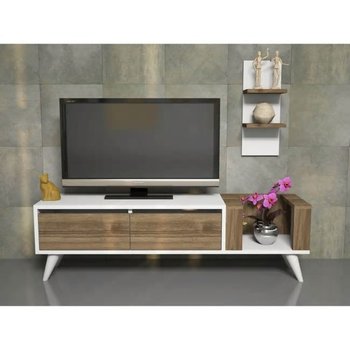 Homemania Szafka pod telewizor Pers, 130x30x38,6 cm, biel i orzech - Homemania