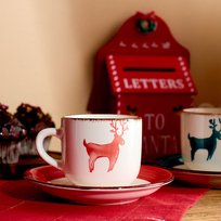 HOMLA NULI Filiżanka ze spodkiem z czerwonym jelonkiem 250 ml