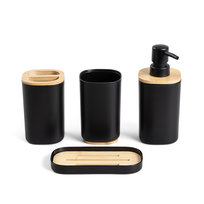 HOMLA Zestaw łazienkowy TULA 4 el. Czarny z bambusem