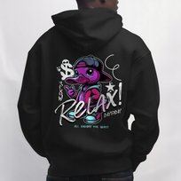 Hoodie Oversize Streetwear „Relax Duck” - Czarna Bluza z Dużym Printem L