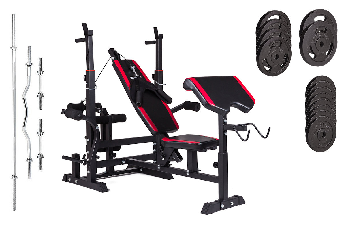 Hop-Sport, Zestaw obciążeń z ławką i modlitewnikiem, Strong 84 kg