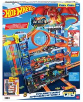 Hot Wheels City, Mega Garaż Atak smoka Zestaw Parking Tor wyścigowy + 2 samochody w skali 1:64, Zabawka dla dzieci 4+ HKX48