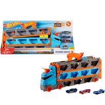 Hot Wheels City Wyścigowy transporter 2 w 1, Ciężarówka i tor samochodowy, dla dzieci 4+ HGH33