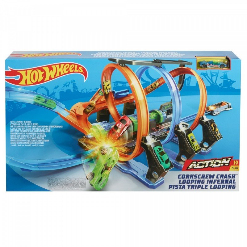 Hot Wheels Pętle grozy, Tor wyścigowy z napędem, 3 pętle + 1 samochód w skali 1:64, dla dzieci 5+ FTB65