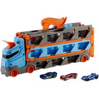 Hot Wheels, Wyścigowy transporter 2 w 1 Ciężarówka - Tor rajdowy + 3 samochody 1:64, Zabawka dla dzieci 4+ GVG37