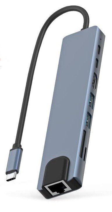 Фото - Кардридер / USB-хаб Hub 8w1 USB-C HDMI 4k RJ45 USB 3.0 USB 2.0 SD microSD 68W PD, USB-C adapte
