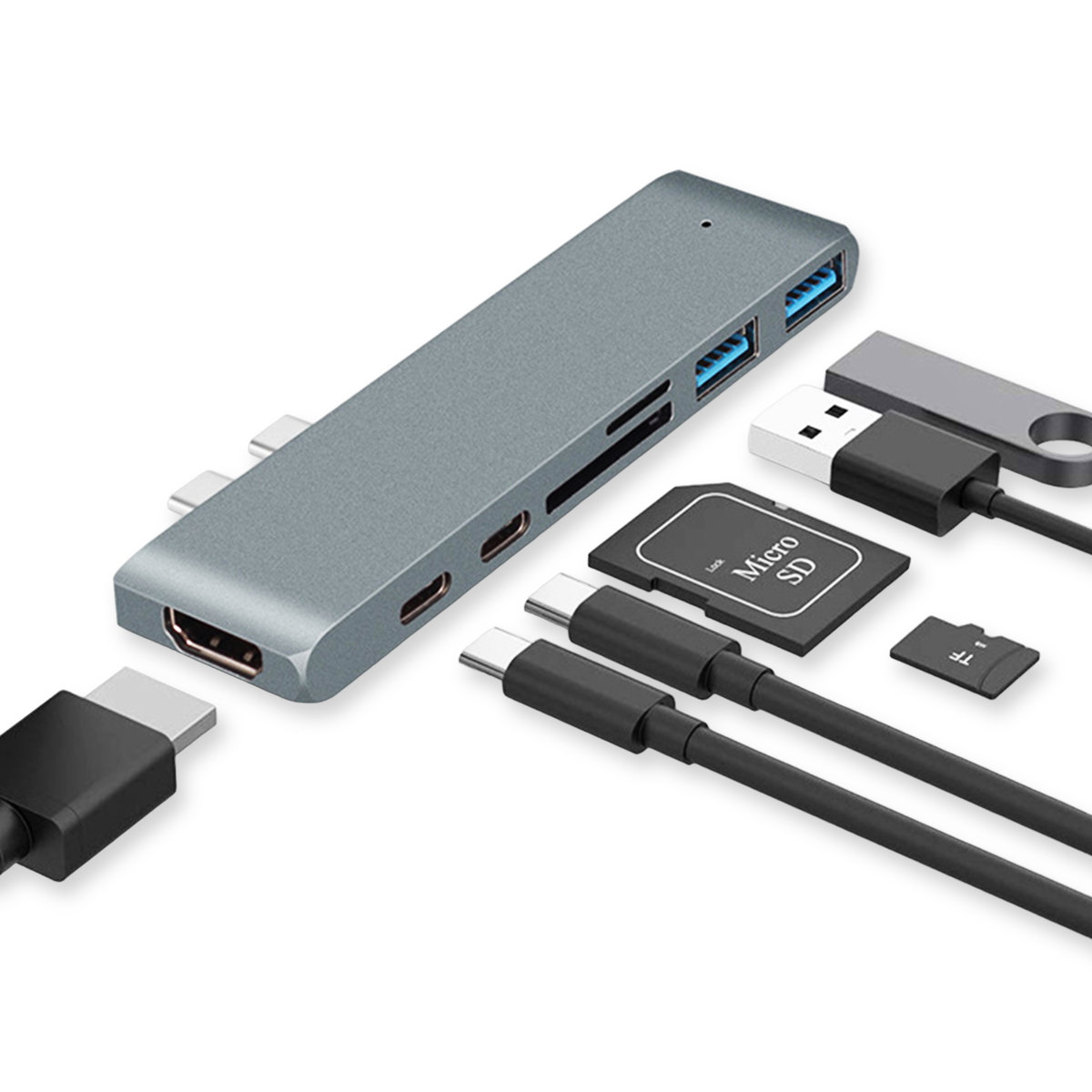Zdjęcia - Czytnik kart pamięci / hub USB HUB adapter 7 w 1 USB-C do Macbooka HDMI do laptopa srebrny