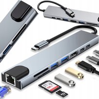 Hub Adapter 8W1 Przejściówka 2X Usb-C Thunderbolt 3 2Xusb Hdmi Sd Rj45 VERK GROUP