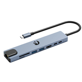 HUB ADAPTER ROZDZIELACZ USB 3.0 Hawk HW-HUB801 8w1 HDMI 4K UHD RJ45 LAN 1000 Mbps microSD USB-C PD 100W SD do komputera - Manta