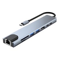 HUB Adapter USB-C 8w1 – Aluminium HDMI , USB, RJ45, USB-C, Stacja dokująca