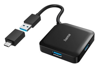Hub USB 3.0 HAMA, 4 porty + adapter USB-C - Hama
