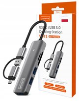 HUB USB-C 7W1 3x USB 3.0 Adapter Czytnik Kart micro SD TF COMBO SLIM LED