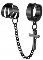 HUGGIE Kolczyk Do Ucha Krzyżyk z Łańcuszkiem Nausznica Punk Gothic STAL EMIGMAT