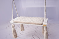 Huśtawka dla dzieci domowa duża drewniana | Velvet pikowana BEŻ | 100% ECO | CE | Create For You