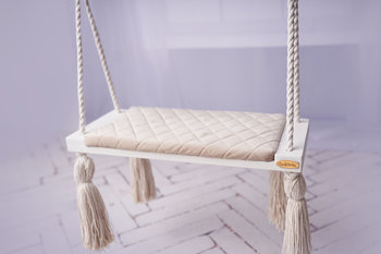 Huśtawka dla dzieci domowa duża drewniana | Velvet pikowana BEŻ | 100% ECO | CE | Create For You - Create For You