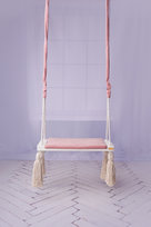 Huśtawka dla dzieci domowa duża drewniana | Velvet pikowana RÓŻ | 100% ECO | CE | Create For You