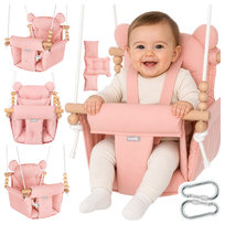 Huśtawka dla Dzieci Kubełkowa Bawełniana z Poduszkami i Pasami 12-36m 60kg MALO Pink