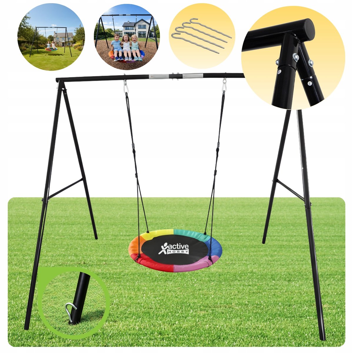 Active Hobby Huśtawka Ogrodowa Bocianie Gniazdo Fotel Wiszący Ogrodowy ze Stelażem Liny