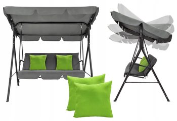 HUŚTAWKA OGRODOWA CASPI 3-OSOBOWA ŁAWKA BUJANA + MATERAC + 2xPODUSZKA SZARA - Kontrasto