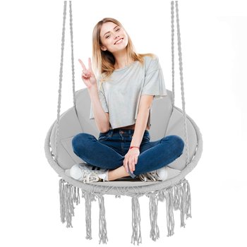 HUŚTAWKA OGRODOWA SZARA FOTEL BUJAK HAMAK OGRODOWY MODERN + PODUSZKA - Spod Igły i Nitki