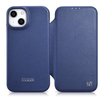 iCarer CE Premium Leather Folio Case skórzane etui iPhone 14 Plus z klapką magnetyczne MagSafe niebieski (WMI14220715-BU) - iCarer