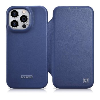 iCarer CE Premium Leather Folio Case skórzane etui iPhone 14 Pro z klapką magnetyczne MagSafe niebieski (WMI14220714-BU) - iCarer