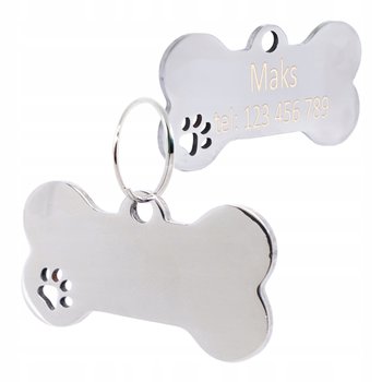 Identyfikator adresówka dla psa zawieszka z grawerem kość srebrna z łapką - ARTEX FASHION