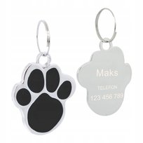 Identyfikator adresówka dla psa zawieszka z grawerem łapka czarny