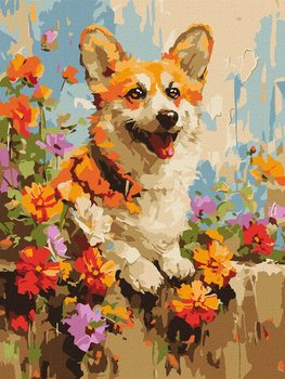 IDEYKA Zestaw do malowania po numerach. "Corgi w kwiatach" 30x40cm KHO6616 - Ideyka