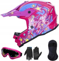 ILM Dziecięcy Kask Motocrossowy Różowy S 49-50cm CROSS + gogle rękawiczki