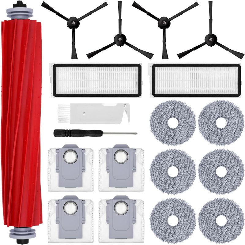 13 stuks) Qrevo S Vervangende onderdelen compatibel met de Roborock Qrevo S, Qrevo Pro, Qrevo MaxV, QRevo Plus, 1 rolborstel, 4 witte zijborstels, 3 stofzakken, 3 HEPA-filters, 2 dweilpads