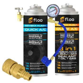 INfloo Szybka Klima R1234yf Gaz+1x Uszczelniacz 3w1 R1234yf+PRZEWÓD+ADAPTER - InFloo