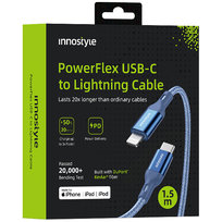 INNOSTYLE POWERFLEX KABEL USB-C LIGHTNING MFI SZYBKIEGO ŁADOWANIA DO IPHONE KEVLAR 2M NIEBIESKI