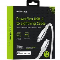 INNOSTYLE POWERFLEX KABEL USB-C LIGHTNING MFI SZYBKIEGO ŁADOWANIA DO IPHONE KEVLAR 2M SREBRNY