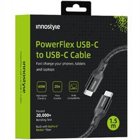 INNOSTYLE POWERFLEX KABEL USB-C SZYBKIE ŁADOWANIE DO IPHONE SAMSUNG 3A 60W KEVLAR 2M CZARNY