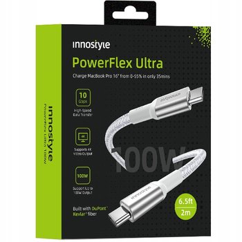 INNOSTYLE POWERFLEX ULTRA KABEL USB-C SZYBKIE ŁADOWANIE THUNDERBOLT 10GBPS 100W KEVLAR 2M SREBRNY - Inny producent