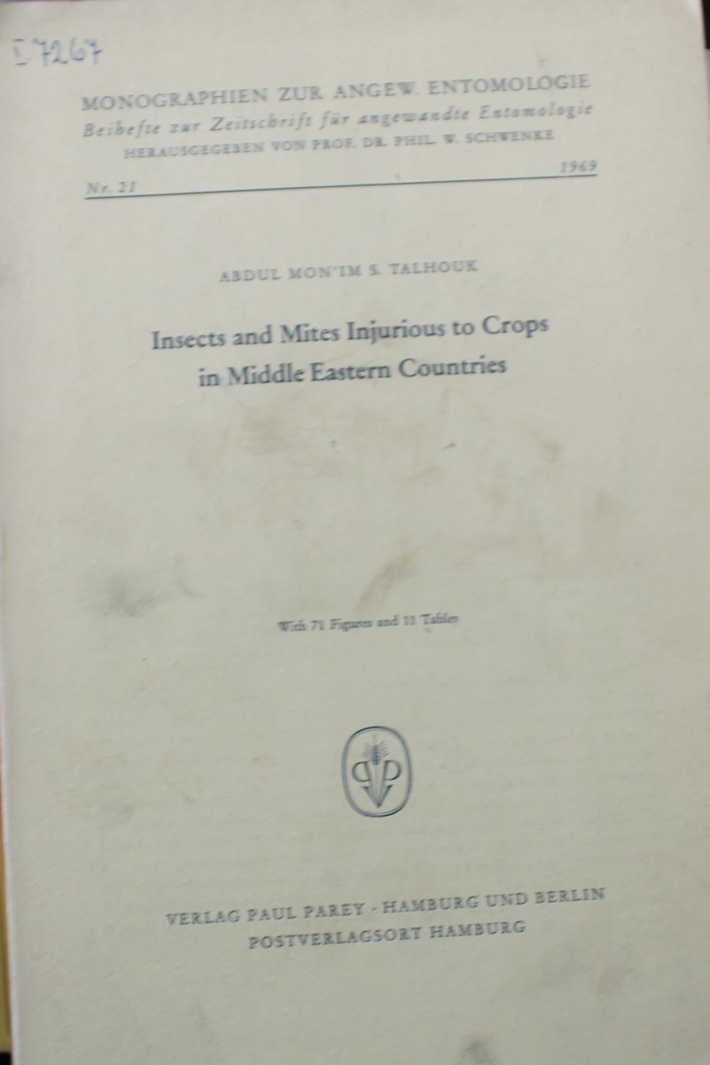 Middle East Insect Insects and Mites Injurious to Crops in Middle Eastern Countries - W ...