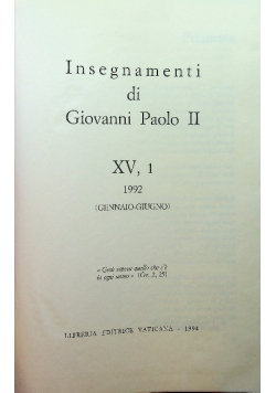 Insegnamenti Di Giovanni Paolo II Tom XV część 1 1992 - Opracowanie ...