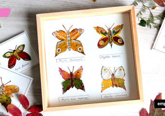 Inspiracje z liści - gablota z jesiennymi motylami