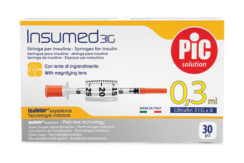 Insumed, strzykawka insulinowa 0,3 ml, 31G x 8 mm, 30sztuk - Pikdare