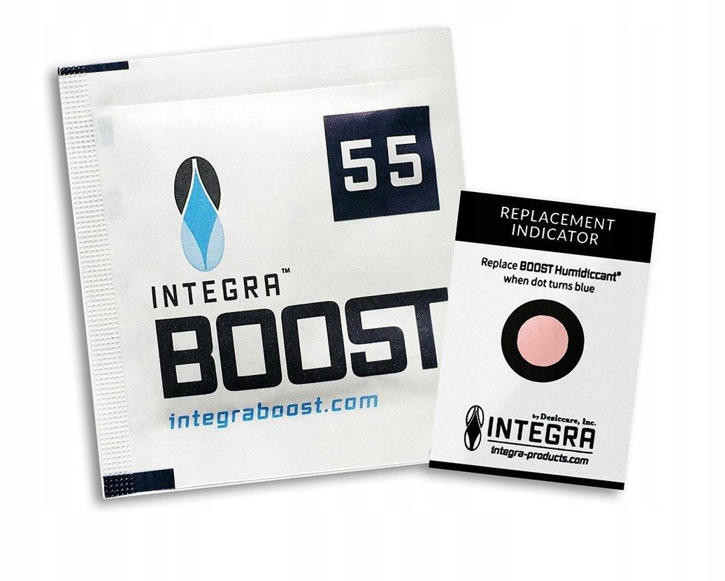 Set Integra Boost 55% – 5 Confezioni Da 8g Regolatore Umidità A 2 Vie Con Indicatore – Per Erbe E Fiori
