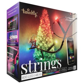 Inteligentne lampki choinkowe Twinkly Strings 600 RGB LED, sznur, czarny przewód, 48 m, IP44 - Twinkly